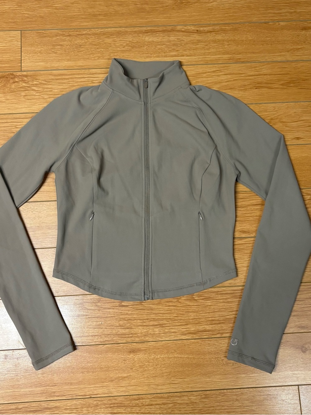Garage Taupe Full-Zip Crop Butter Soft Sweater